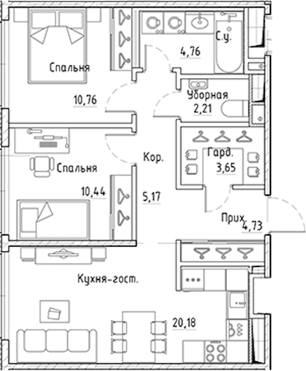 2-комнатная квартира 61.9 м², 7/10 эт., ЖК «LEGENDA Лисичанская 22»